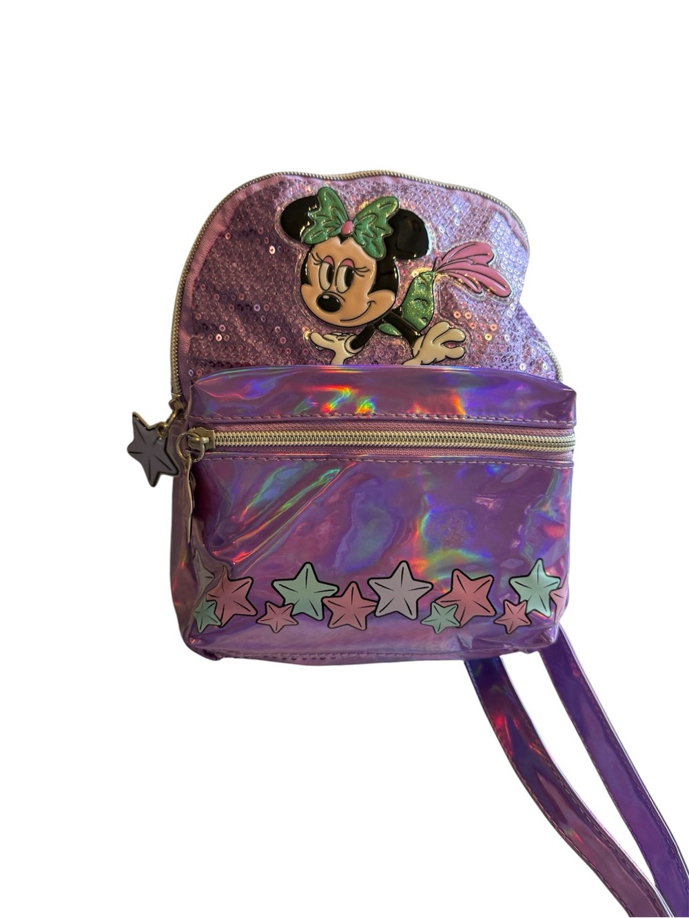 Disney Minnie Mouse Holographic Mini Backpack – Purple Iridescent Kids Bag